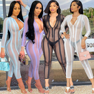 Women's fashion casual mesh 4-color jumpsuit ALS263