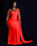 Women's solid color irregular one-shoulder big swing dress PQ8647