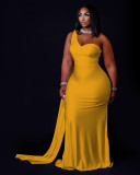 Women's solid color irregular one-shoulder big swing dress PQ8647