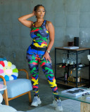 Vest temperament commuter camouflage print sleeveless two-piece sports yoga suit H8981