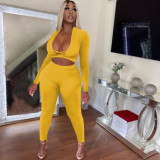 Women's solid color sexy cross cutout casual two-piece suit NY8078