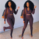Urban fashion casual stitching pleated 5-color long-sleeved two-piece suit ALS264