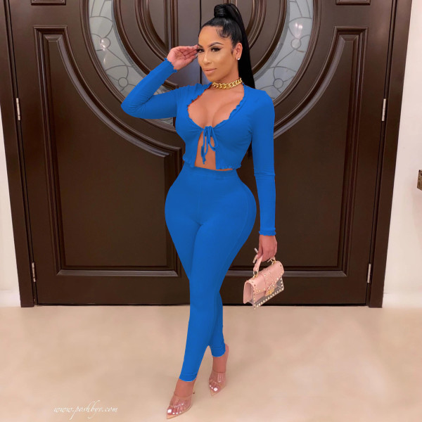 Two-piece sexy body sculpting suit with fashionable wooden ears, casual solid color suit J6229