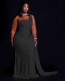 Women's solid color irregular one-shoulder big swing dress PQ8647