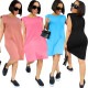 Loose fashion solid color home dress with pockets NY8066