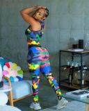 Vest temperament commuter camouflage print sleeveless two-piece sports yoga suit H8981