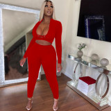 Women's solid color sexy cross cutout casual two-piece suit NY8078