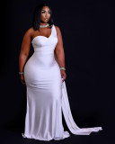 Women's solid color irregular one-shoulder big swing dress PQ8647