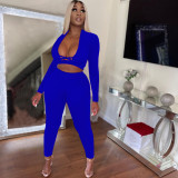 Women's solid color sexy cross cutout casual two-piece suit NY8078