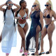 Women's mesh see-through sexy two-sided slit sleeveless 2-color beach dress 3-piece set ALS254