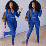 Urban fashion casual stitching pleated 5-color long-sleeved two-piece suit ALS264
