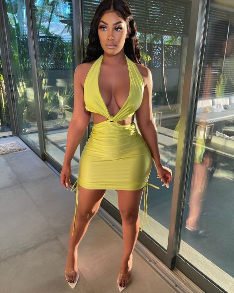 New sexy women's dress with halter neck and drawstring folds bag buttocks open back NY8071