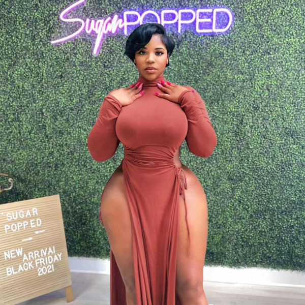 Plus size women's clothing solid color sexy high slit lace-up long dress women's dress DN8631