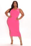 Plus size women's dress, solid color burnt flower round neck plus size dress CQ131