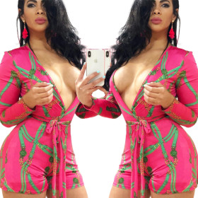 Digital letter printing strappy jumpsuit LM8275