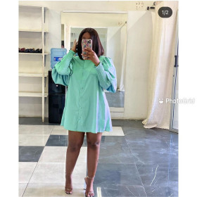 Fashion casual home loose lantern sleeve shirt dress N9299