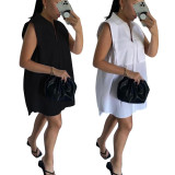 Women's Sleeveless Workwear Pocket Shirt Dress C3051