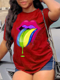 Digital Printed Colorful Lips Short Sleeve T-Shirt LM8271