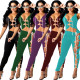 Sexy Women's Solid Color Sleeveless Tie Personalized Jumpsuit Nightclub CQ129