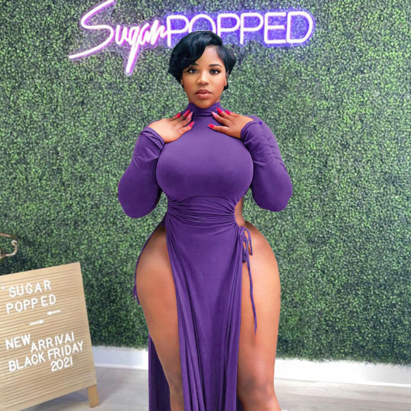 Plus size women's clothing solid color sexy high slit lace-up long dress women's dress DN8631