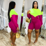 Contrasting color stitching round toe long-sleeved shorts sports casual suit LM8276