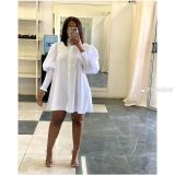 Fashion casual home loose lantern sleeve shirt dress N9299