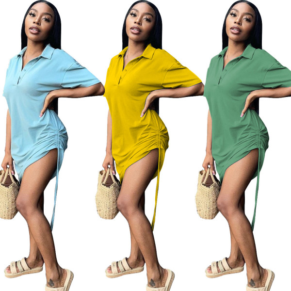 POLO shirt home sports solid color long skirt C3058