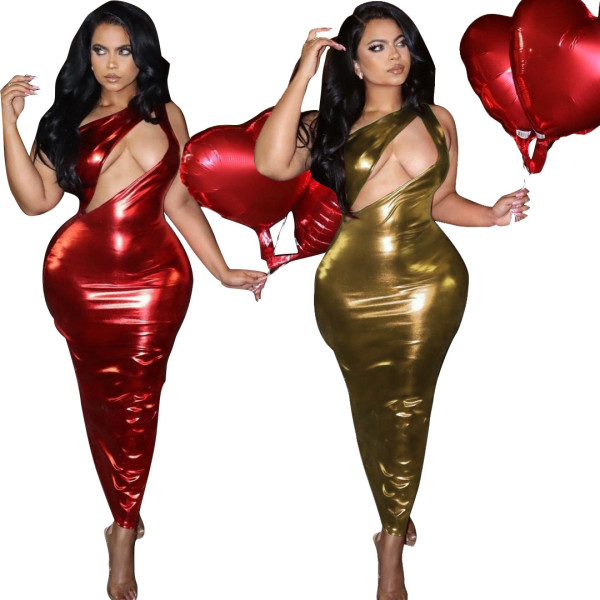 Sexy nightclub PARTY open chest one-shoulder dress C3053