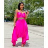 Tube top straps halter neck irregular flared pants solid color two-piece suit LM8259