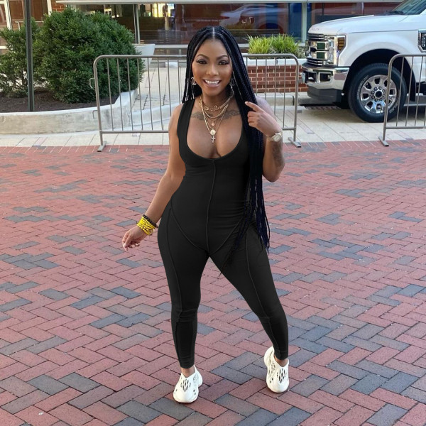 Sexy casual curvy rib pit strip jumpsuit S174