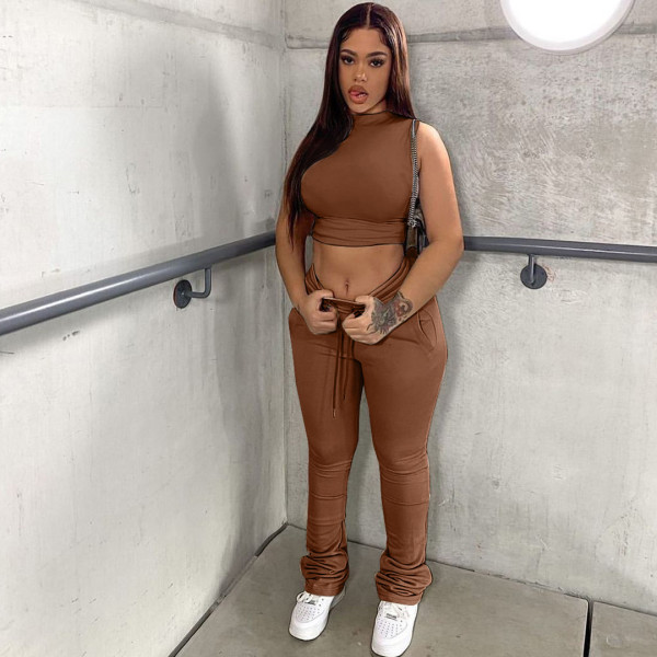 Two-piece sports and leisure tight-fitting waist jacket pile pile pants cl6107