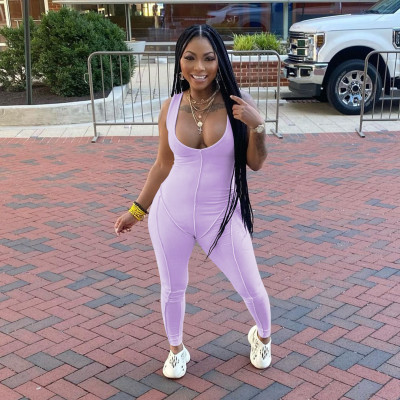 Sexy casual curvy rib pit strip jumpsuit S174
