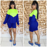 Contrasting color stitching round toe long-sleeved shorts sports casual suit LM8276