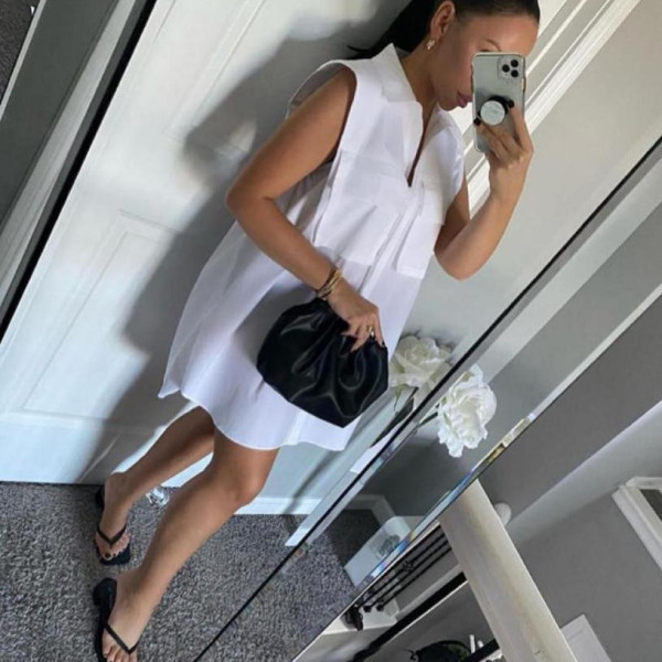 Women's Sleeveless Workwear Pocket Shirt Dress C3051