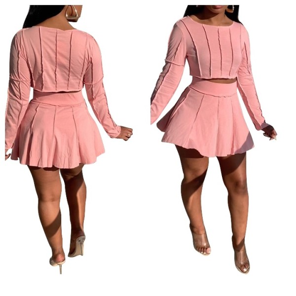 Pure color casual personality long-sleeved skirt suit CQ135
