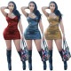 Sexy fashion suspender wrap chest zipper PU leather dress YZ1267