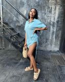 POLO shirt home sports solid color long skirt C3058