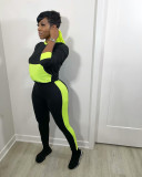 Multicolor stitching casual sports suit pocket hat two-piece suit LM8280