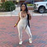Sexy casual curvy rib pit strip jumpsuit S174