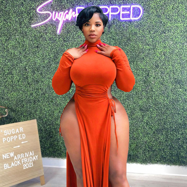 Plus size women's clothing solid color sexy high slit lace-up long dress women's dress DN8631