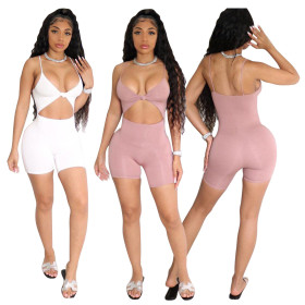 Fashion sexy solid color hollowed out slim fit hip-fit jumpsuit N9281