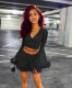 Sexy women's lace-up feather flared long-sleeved short skirt two-piece suit XY9111
