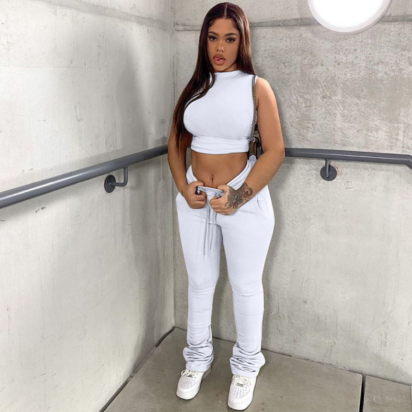 Two-piece sports and leisure tight-fitting waist jacket pile pile pants cl6107