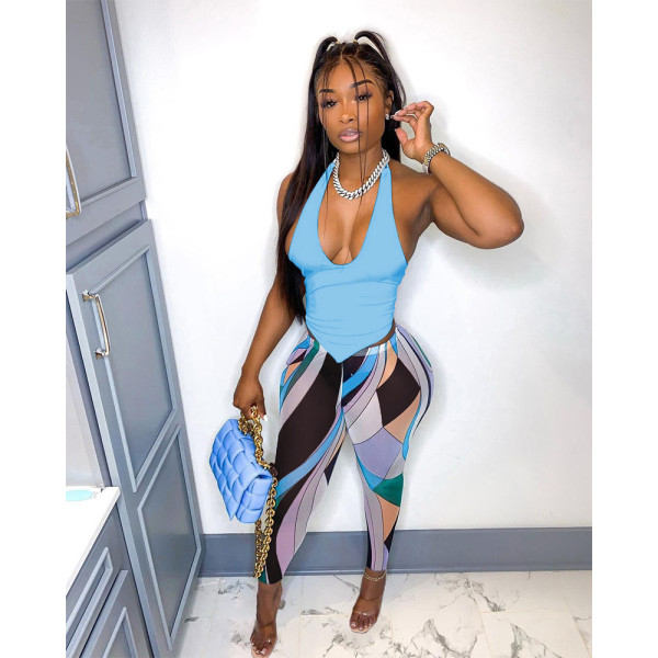 Women's halter neck halter strap hollow two-piece suit MN8377