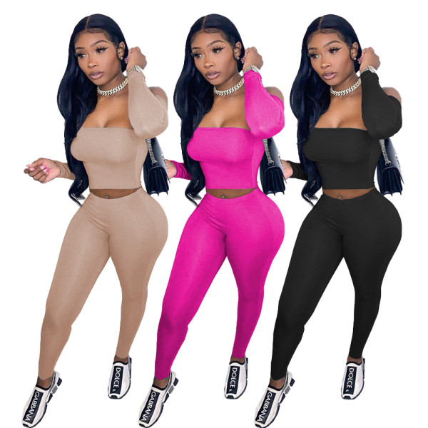 Women's tube top One shoulder two-piece casual suit MN8379