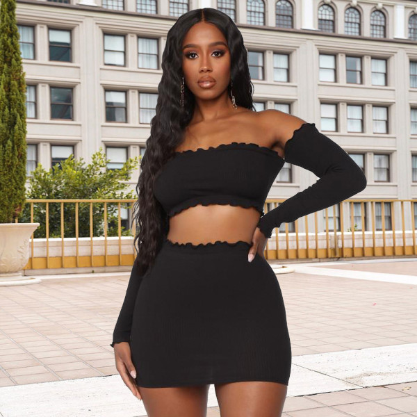 Tight Leaky Belly Strapless Backless Skirt Set Two-Piece Set HY5236