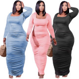Women's Long Sleeve Shirred Dress XY9113