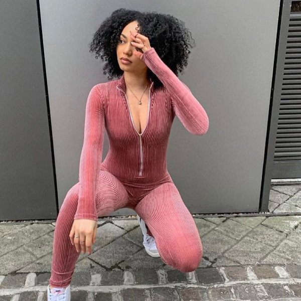 Plush zipper jumpsuit HY5239