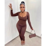 Women's two-piece casual sexy two-piece suit with deep V low-neck MN8380