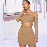 Tight Leaky Belly Strapless Backless Skirt Set Two-Piece Set HY5236